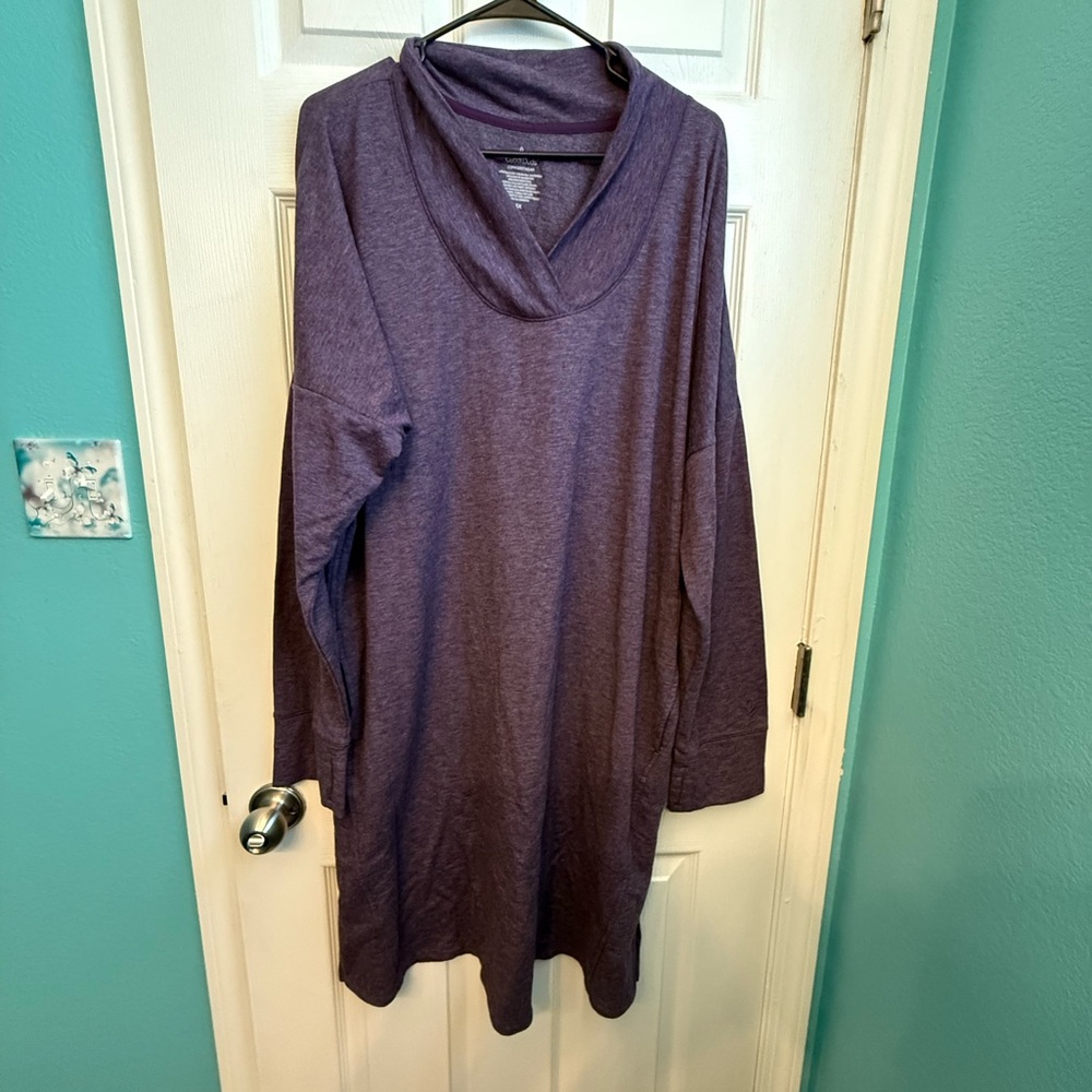 Purple Cowl Neck Long Sleeve Dress